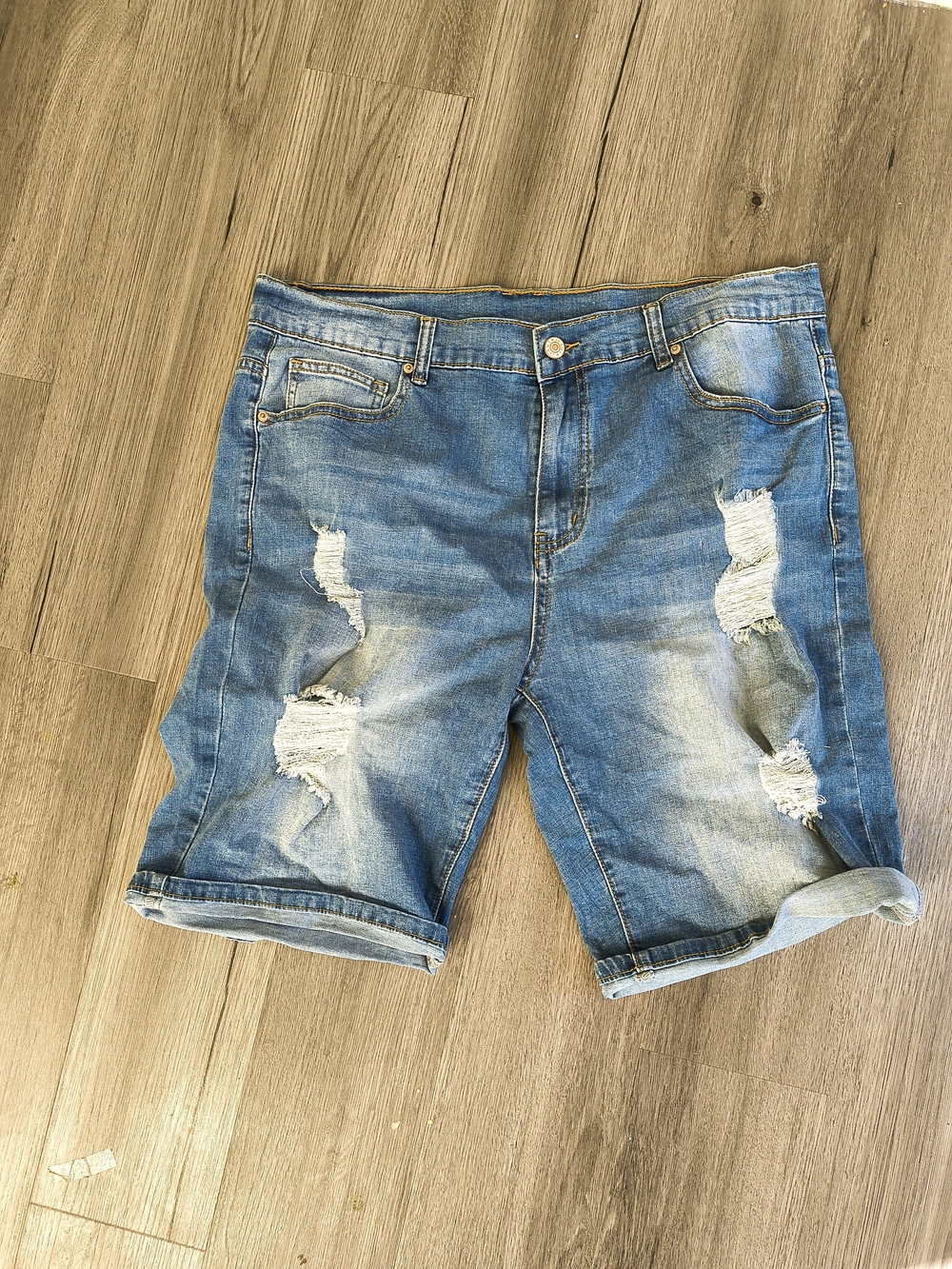 Distressed Denim Shorts - Blue